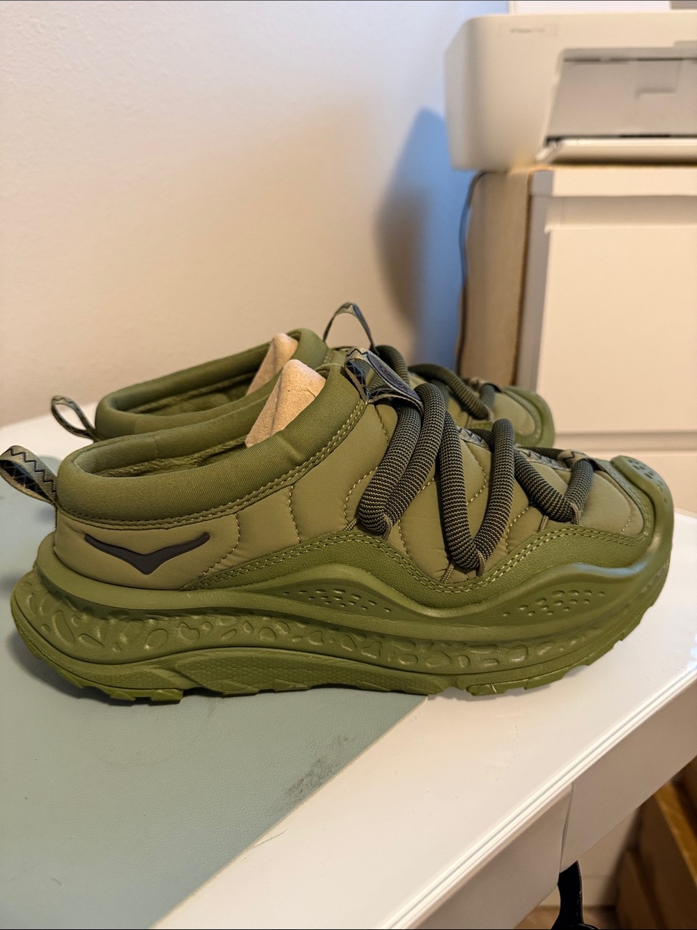 Hoka Ora Prima Olive Green Platform Mules